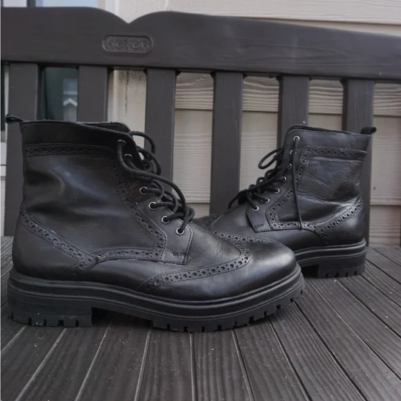 Express Black Leather Combat Men's Boots - Picture 6 of 8